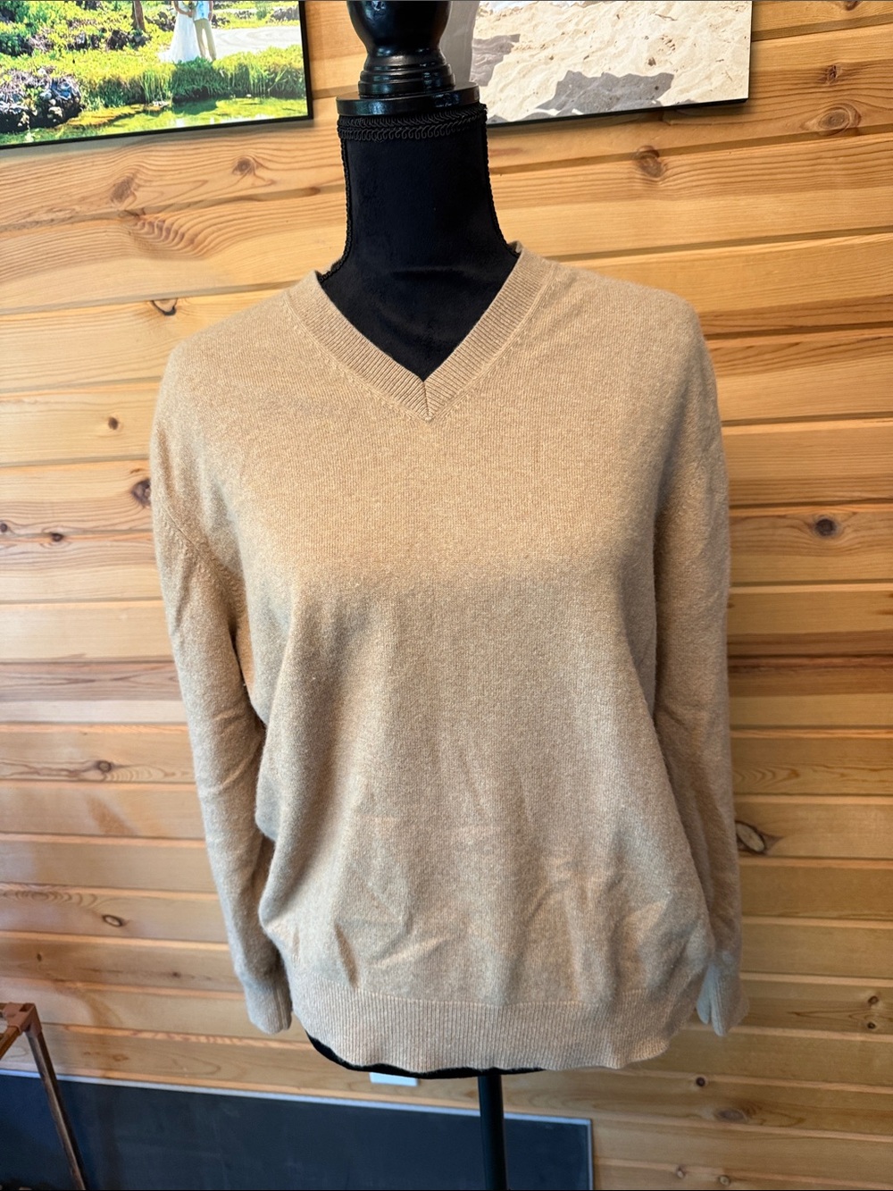 Lands' End Women's V-Neck Sweater in Light Beige